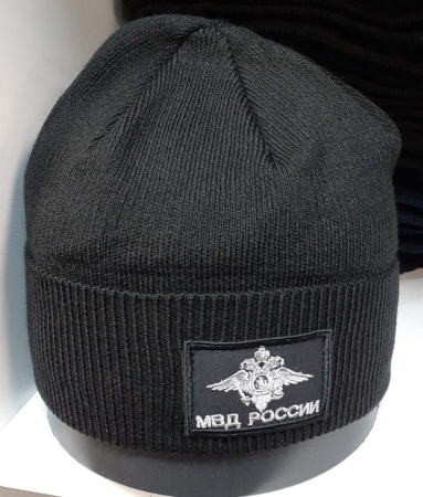 Шапка с нашивкой МВД 100% ПЭ (флисовый подклад) черная - интернет магазин Полигон