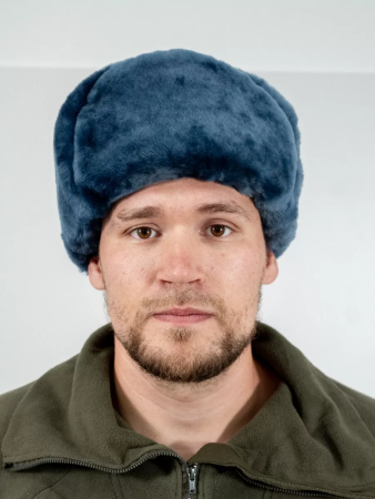 Шапка-ушанка из (сукно морская волна) МЧС, синий, овчина - интернет магазин Полигон